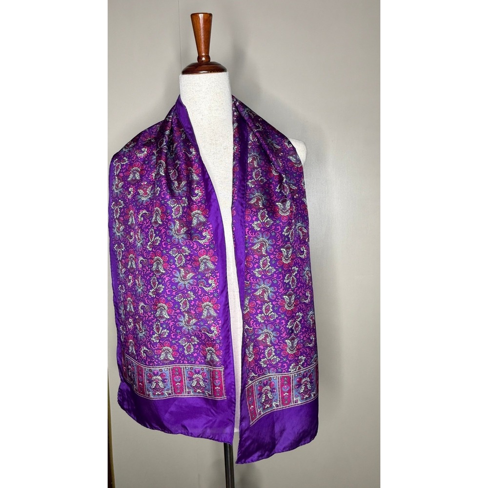 Vintage Purple Paisley Floral Scarf Rectangular Lightweight Accessory 11x58